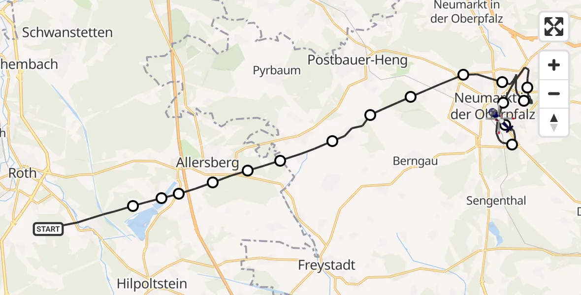 Flugroute Polizeihubschrauber Eckersmühlen - Neumarkt in der Oberpfalz, 19 März 2026, 09:38
