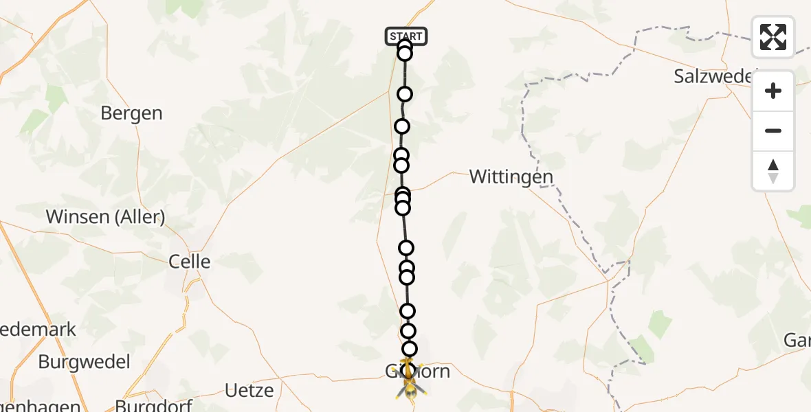 Flugroute Rettungshubschrauber Holdenstedt - Gifhorn, 19 März 2026, 09:41