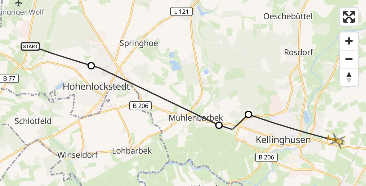 Flugroute Rettungshubschrauber Hohenlockstedt - Kellinghusen, 19 März 2026, 09:53
