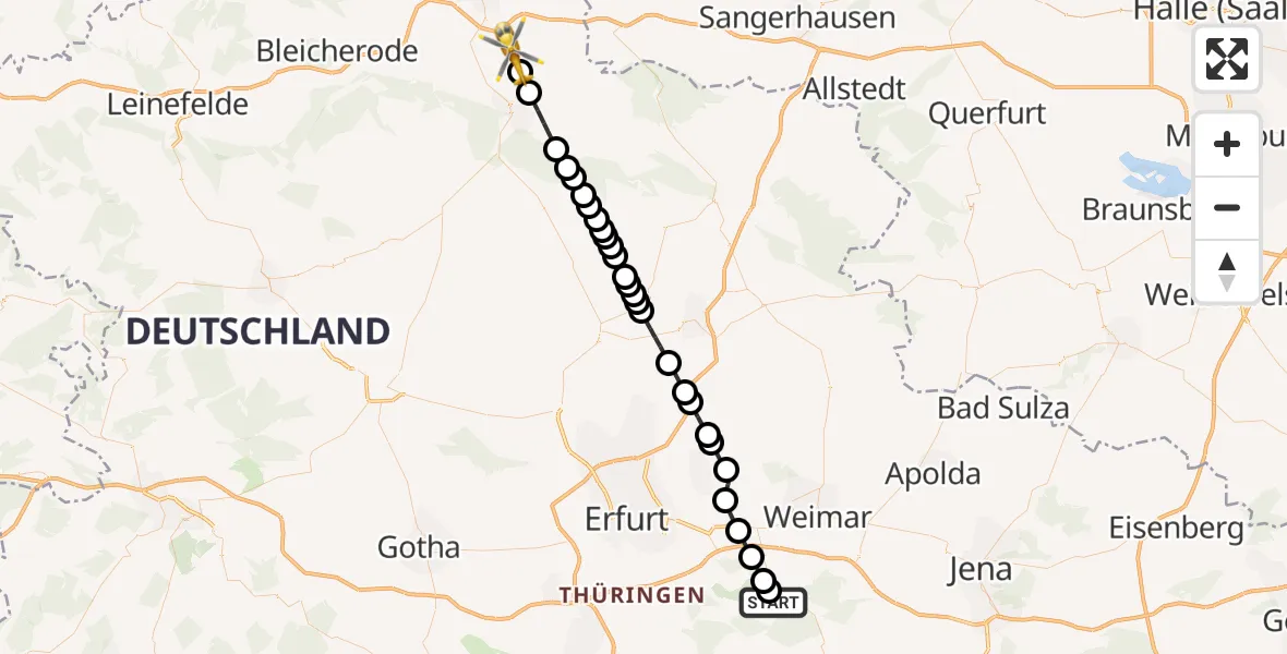 Flugroute Ambulanzhubschrauber Bad Berka - Heringen/Helme, 19 März 2026, 09:58