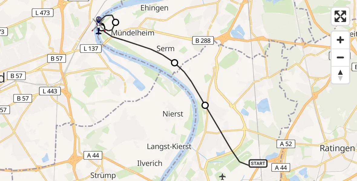 Flugroute Polizeihubschrauber Düsseldorf Airport - Krefeld-Uerdingen, 19 März 2026, 10:01