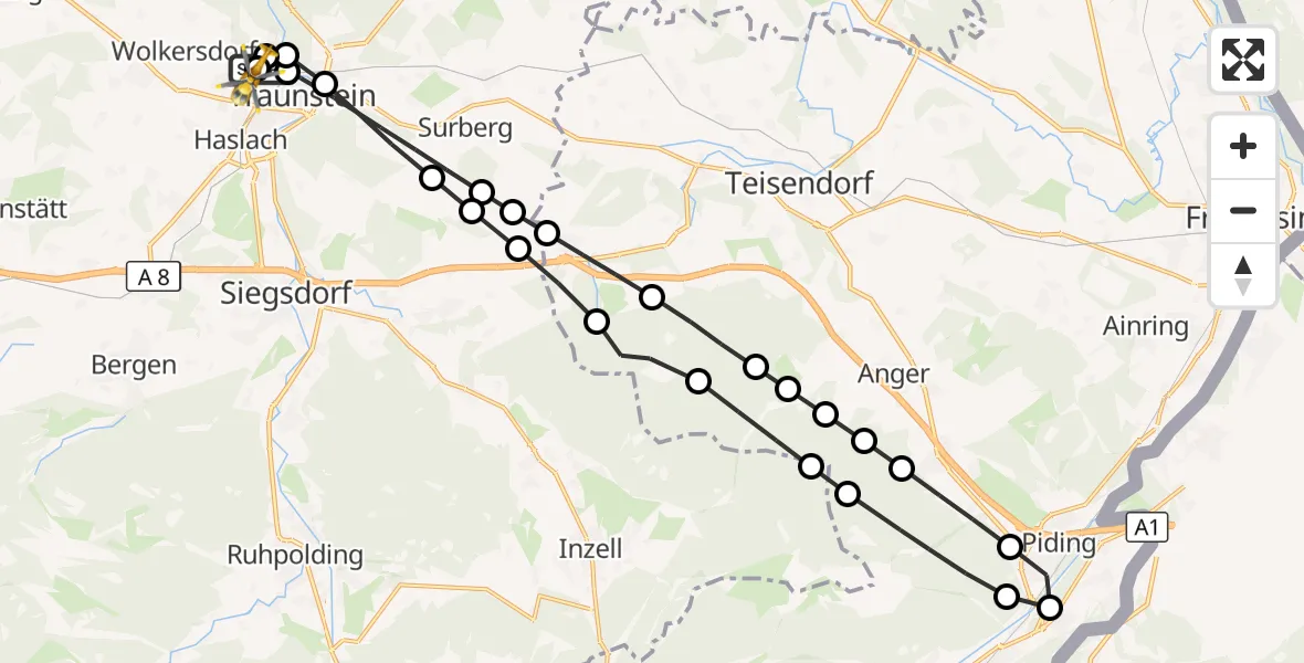 Flugroute Rettungshubschrauber Traunstein Hospital - Traunstein Hospital, 19 März 2026, 10:02