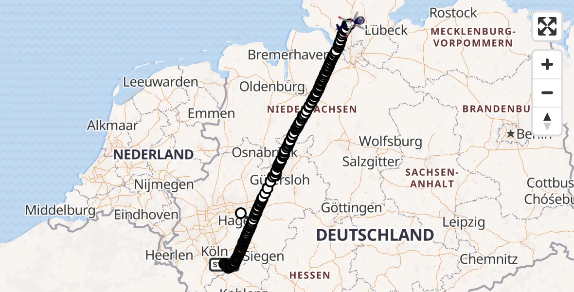 Flugroute Polizeihubschrauber Bonn-Hangelar Airfield - Fuhlendorf, 19 März 2026, 10:04