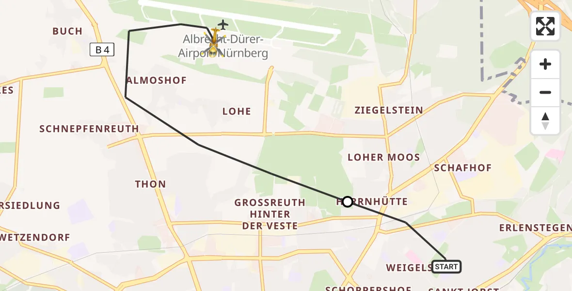 Flugroute Rettungshubschrauber Nürnberg - Nuremberg Airport, 19 März 2026, 10:05