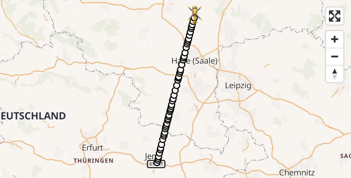 Flugroute Rettungshubschrauber Jena University Hospital - Köthen (Anhalt), 19 März 2026, 10:11