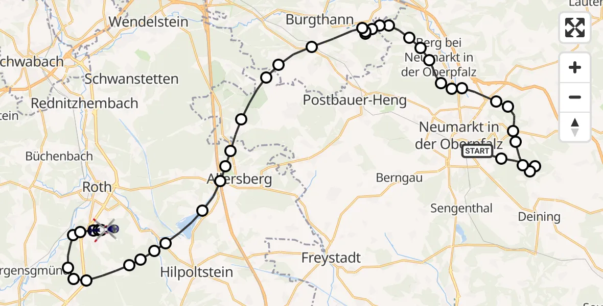 Flugroute Polizeihubschrauber Lähr - Roth Airfield, 19 März 2026, 10:13