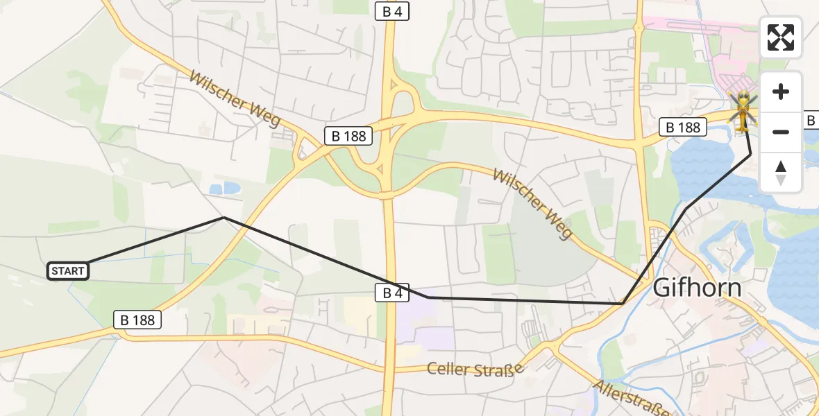 Flugroute Rettungshubschrauber Gifhorn - Gifhorn, 19 März 2026, 10:26