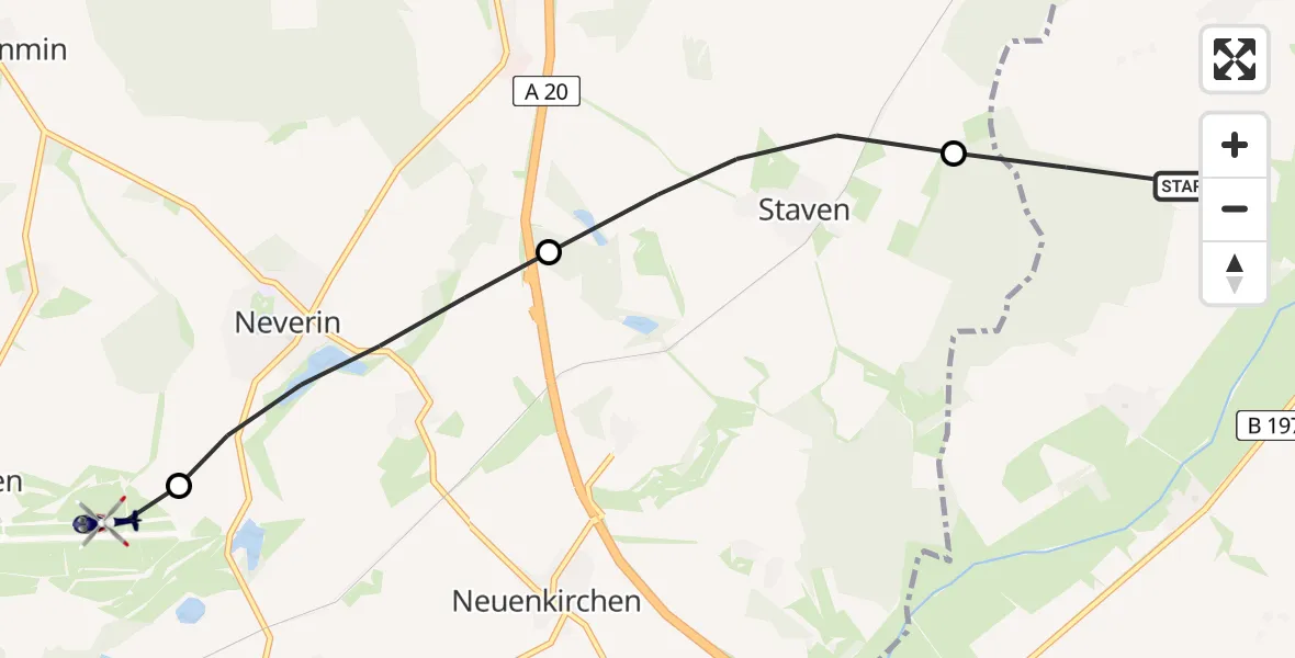 Routekaart van de vlucht: Polizeihubschrauber nach Neubrandenburg Trollenhagen Airport