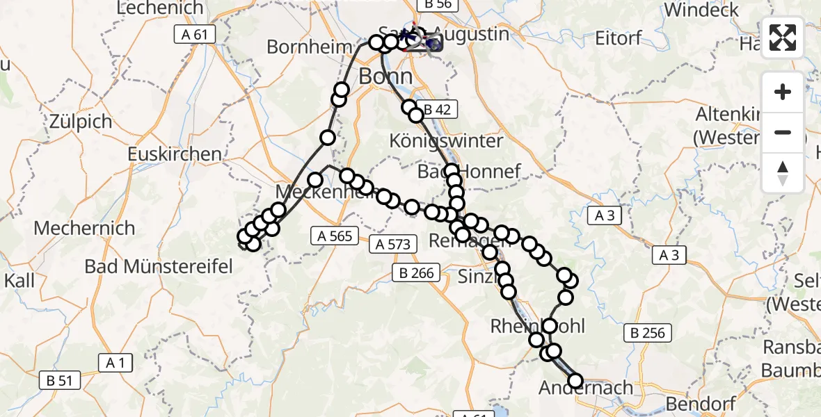 Flugroute Polizeihubschrauber Bonn-Hangelar Airfield - Sankt Augustin, 19 März 2026, 10:27