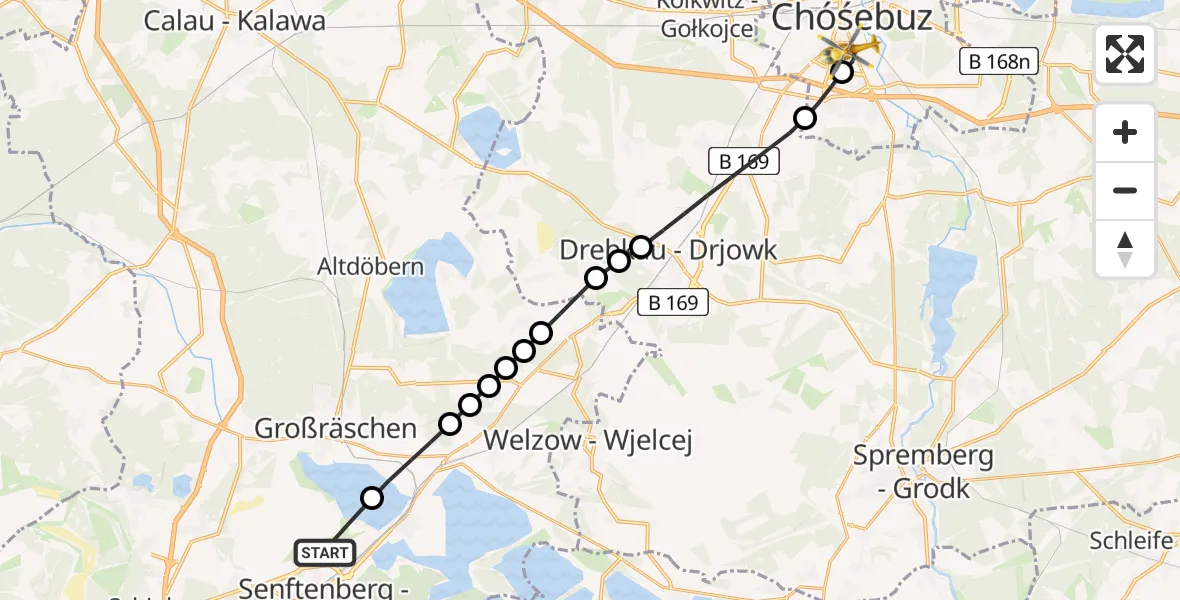 Flugroute Ambulanzhubschrauber Senftenberg - Madlow, 19 März 2026, 10:30