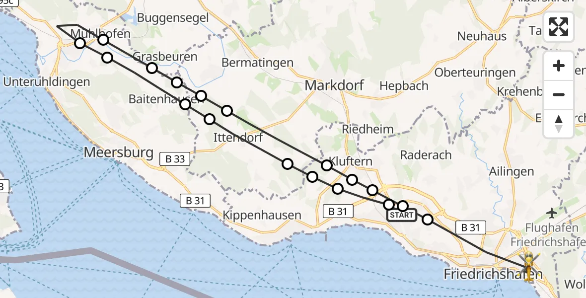 Flugroute Rettungshubschrauber Friedrichshafen Hospital - Friedrichshafen, 19 März 2026, 10:31