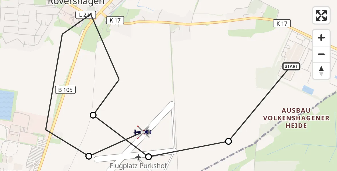 Flugroute Polizeihubschrauber Rövershagen - Purkshof Airfield, 19 März 2026, 10:33