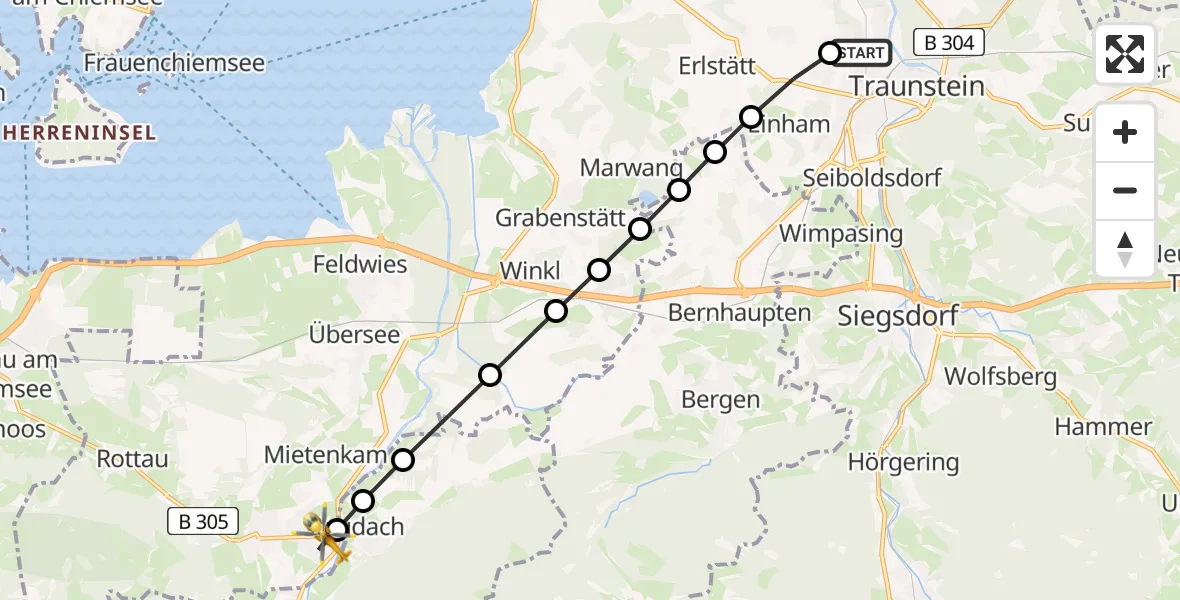 Flugroute Rettungshubschrauber Traunstein Hospital - Grassau, 19 März 2026, 10:36