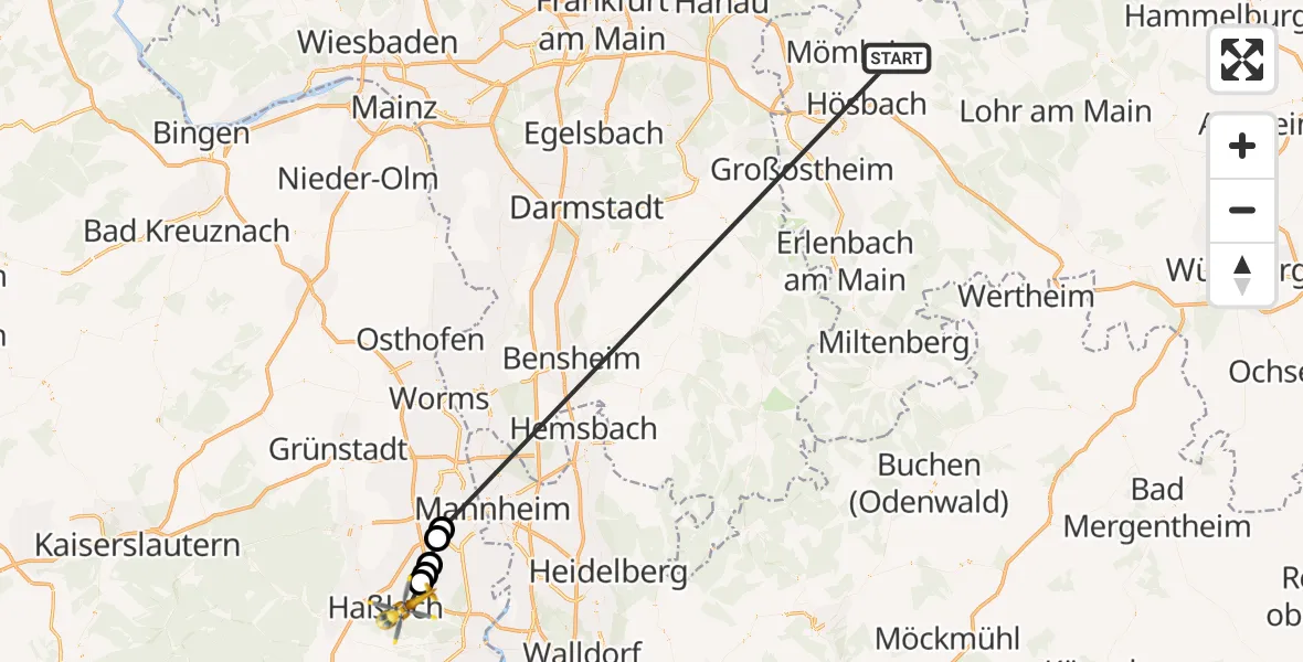 Flugroute Rettungshubschrauber Sommerkahl - Böhl-Iggelheim, 19 März 2026, 10:38