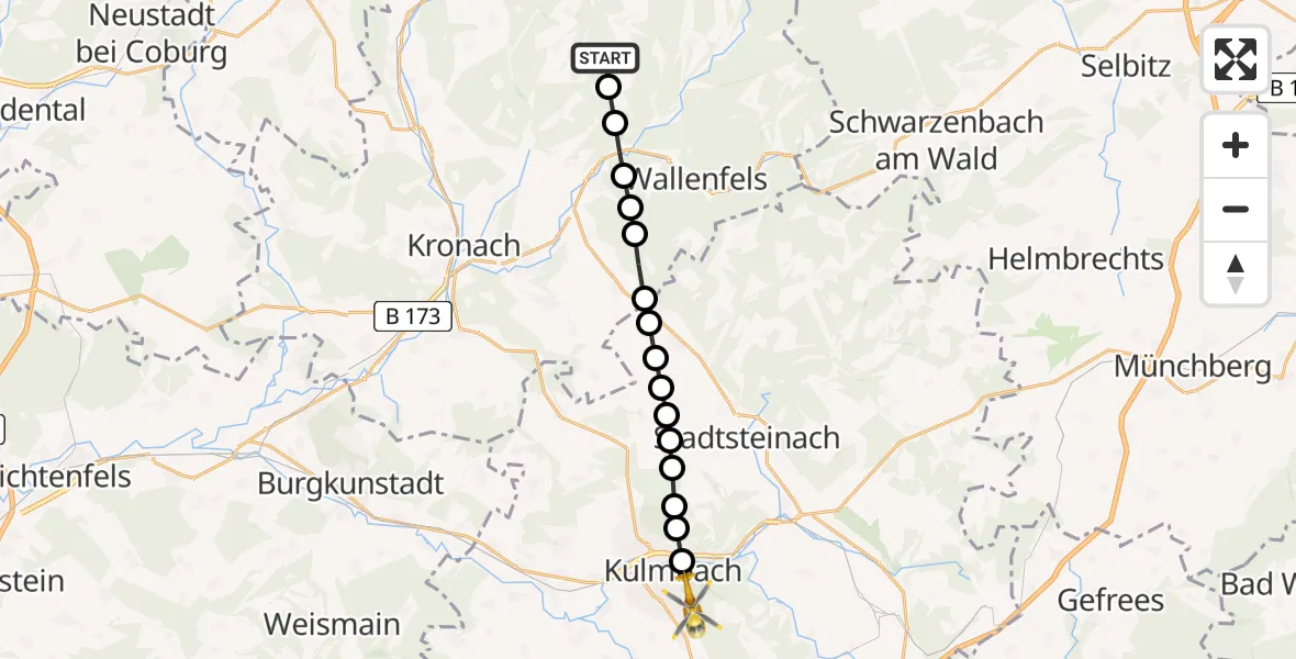 Flugroute Rettungshubschrauber Birnbaum - Weiher, 19 März 2026, 10:39