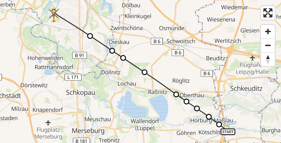 Flugroute Rettungshubschrauber Schkeuditz - Halle (Saale), 19 März 2026, 10:45