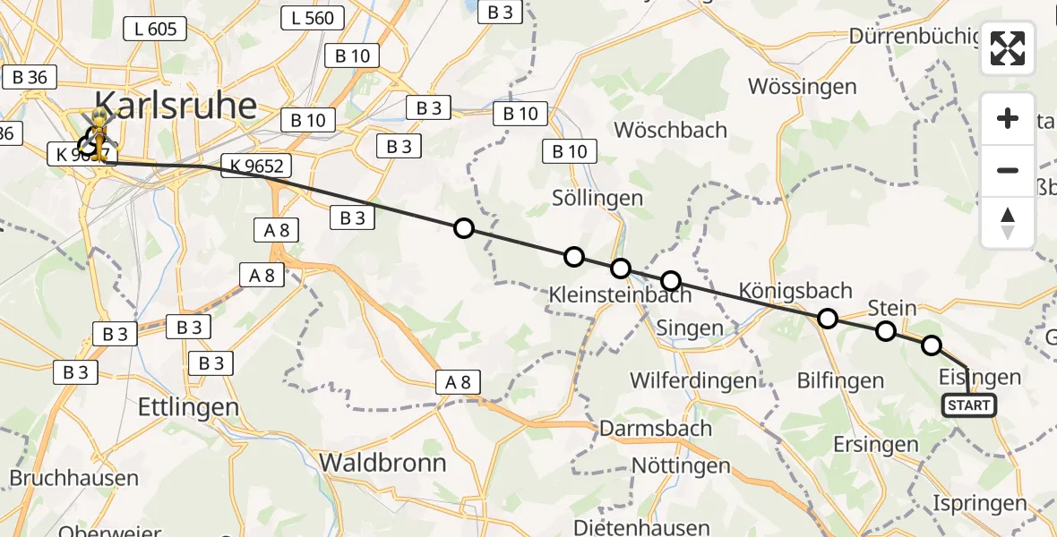 Routekaart van de vlucht: Rettungshubschrauber nach Sankt Vincentius Hospital