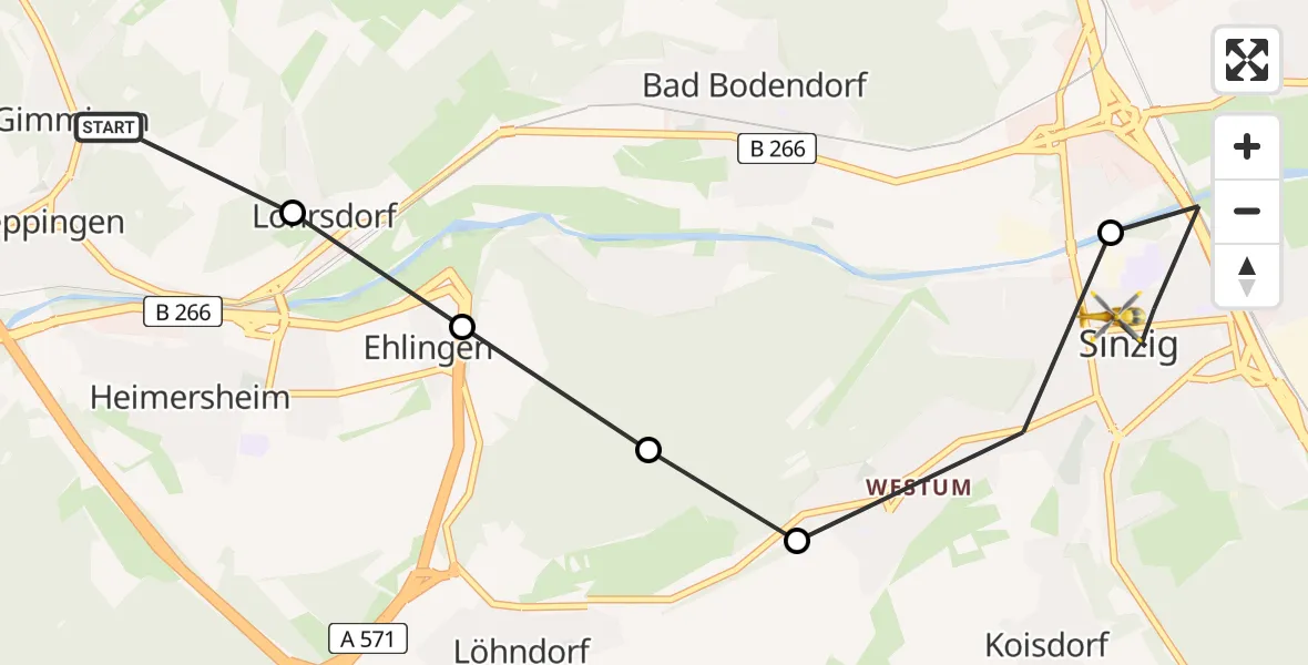 Flugroute Rettungshubschrauber Gimmigen - Sinzig, 19 März 2026, 11:01