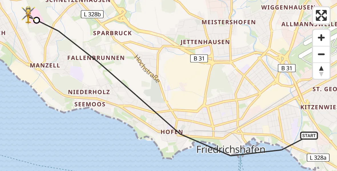 Flugroute Rettungshubschrauber Friedrichshafen - Friedrichshafen Hospital, 19 März 2026, 11:01