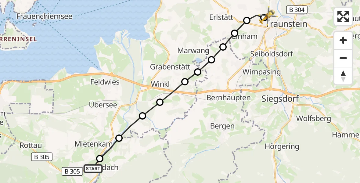 Flugroute Rettungshubschrauber Grassau - Traunstein Hospital, 19 März 2026, 11:03