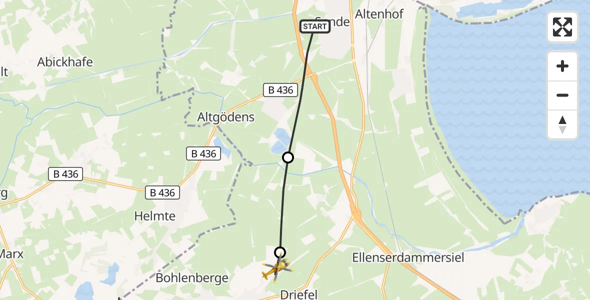 Flugroute Rettungshubschrauber Sande - Osterende, 19 März 2026, 11:10