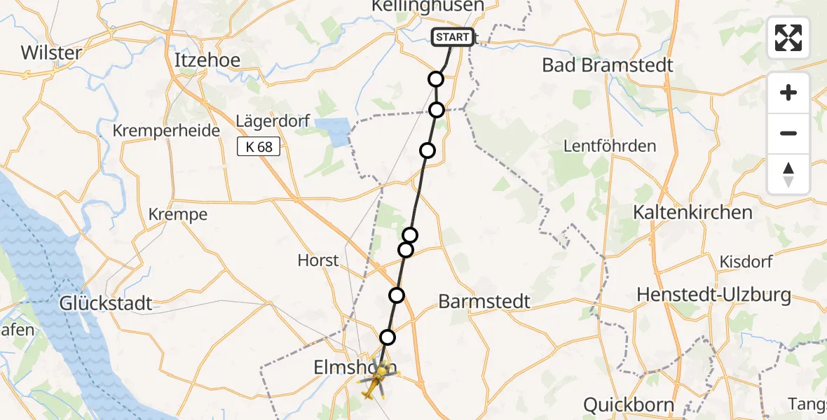 Flugroute Rettungshubschrauber Wrist - Elmshorn, 19 März 2026, 11:11