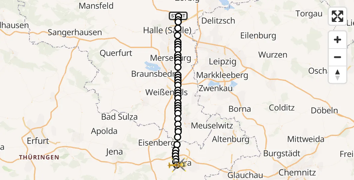 Flugroute Ambulanzhubschrauber Halle-Oppin Airfield - Ernsee, 19 März 2026, 11:16