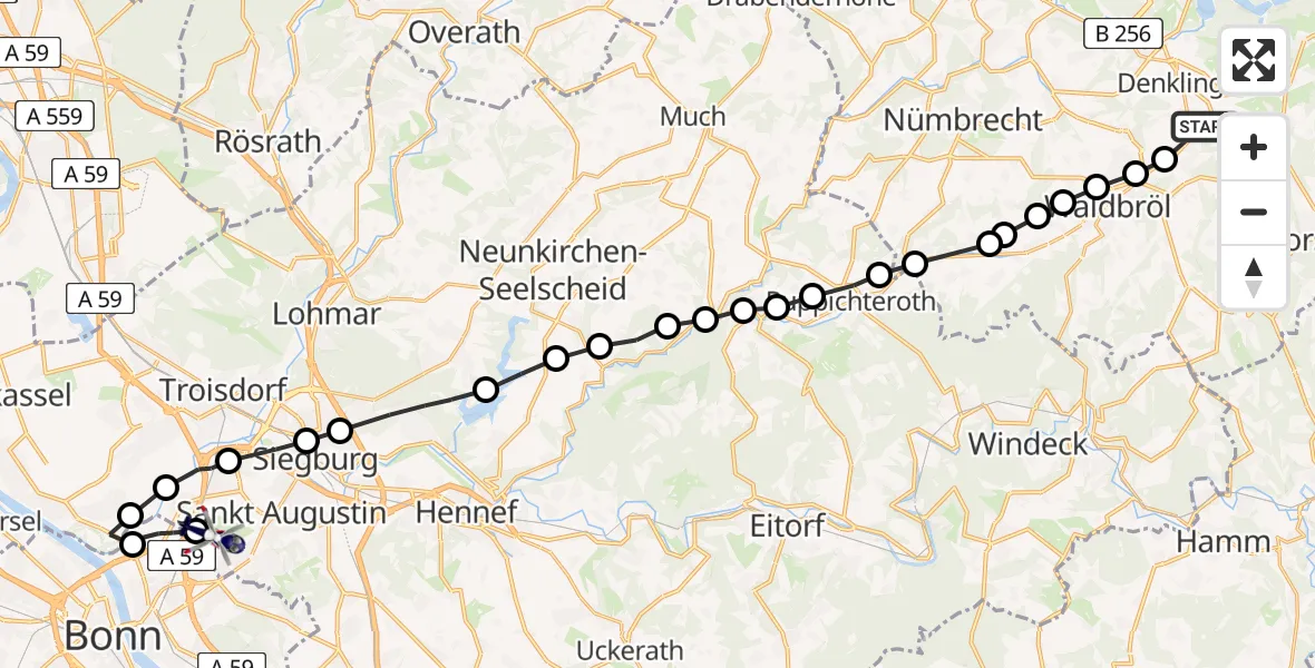 Flugroute Polizeihubschrauber Waldbröl - Sankt Augustin, 19 März 2026, 11:23