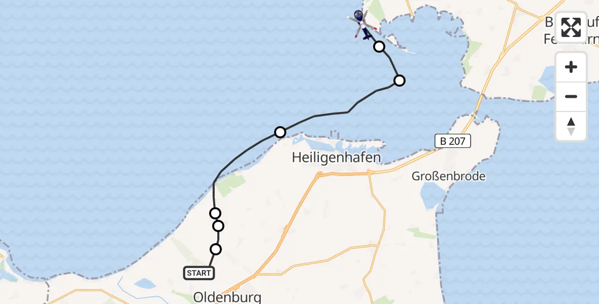 Routekaart van de vlucht: Polizeihubschrauber nach Püttsee
