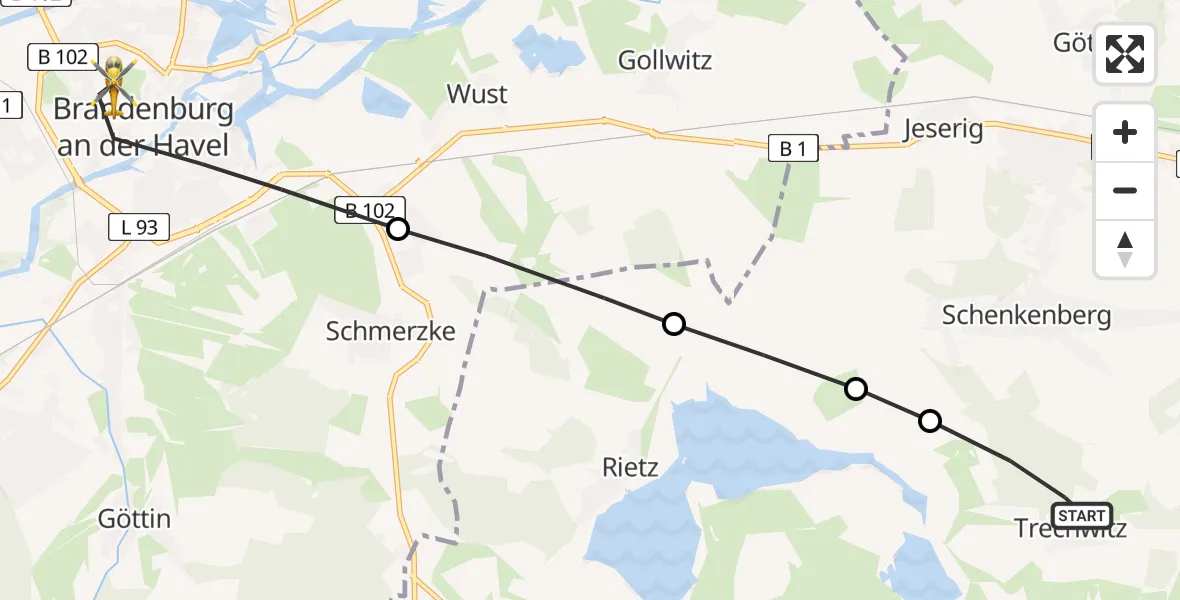Routekaart van de vlucht: Rettungshubschrauber nach Brandenburg an der Havel, Hochstraße