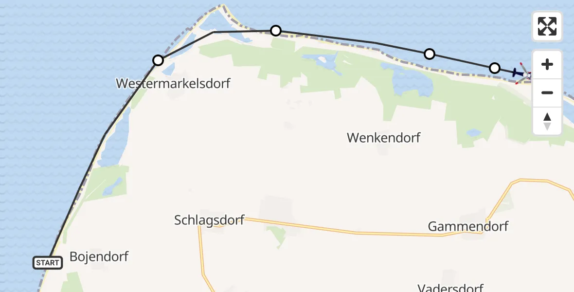 Flugroute Polizeihubschrauber Bojendorf - Fehmarn, 19 März 2026, 11:36
