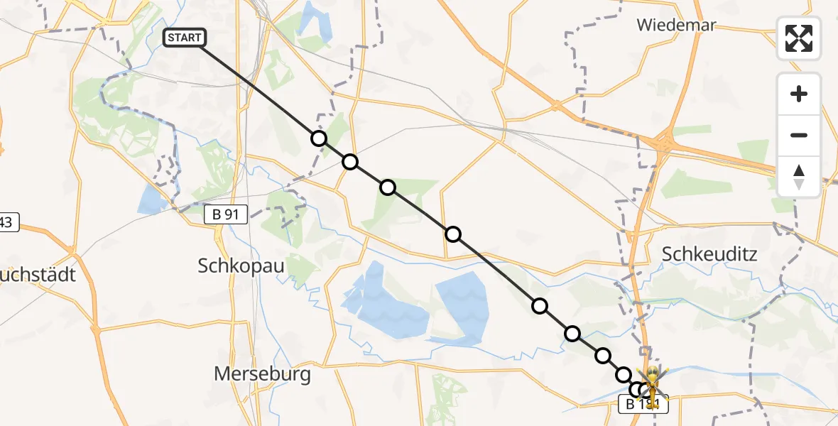 Routekaart van de vlucht: Rettungshubschrauber nach ADAC Air Rescue Station Leipzig/Schkeuditz-Dölzig Heliport (Christoph 61)