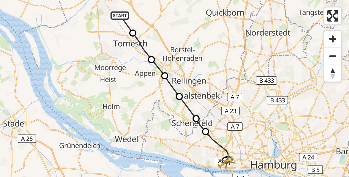 Routekaart van de vlucht: Rettungshubschrauber nach Asklepios Hospital Altona Heliport