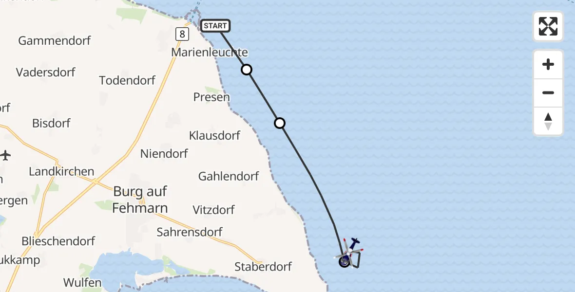 Flugroute Polizeihubschrauber Marienleuchte - Fehmarn, 19 März 2026, 11:41