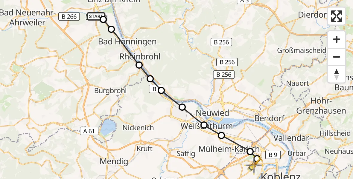 Flugroute Rettungshubschrauber Sinzig - Koblenz, 19 März 2026, 11:48