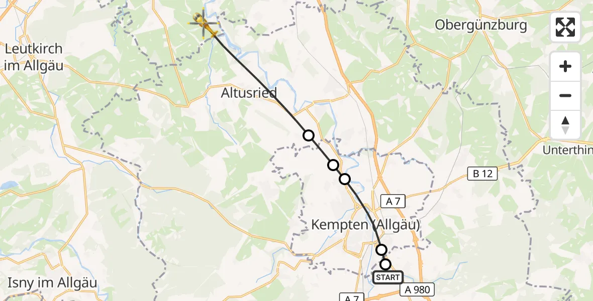 Flugroute Rettungshubschrauber Kempten-Durach Airfield - Legau, 19 März 2026, 11:48