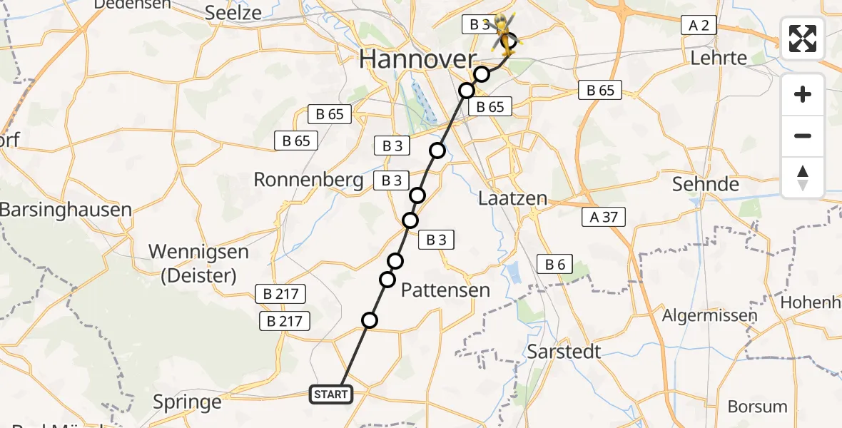 Flugroute Rettungshubschrauber Springe - Hannover Air Rescue Heliport (Christoph 4), 19 März 2026, 11:52