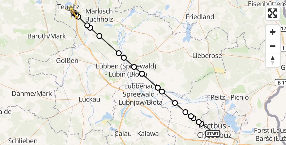 Flugroute Ambulanzhubschrauber Cottbus - Teupitz, 19 März 2026, 11:55