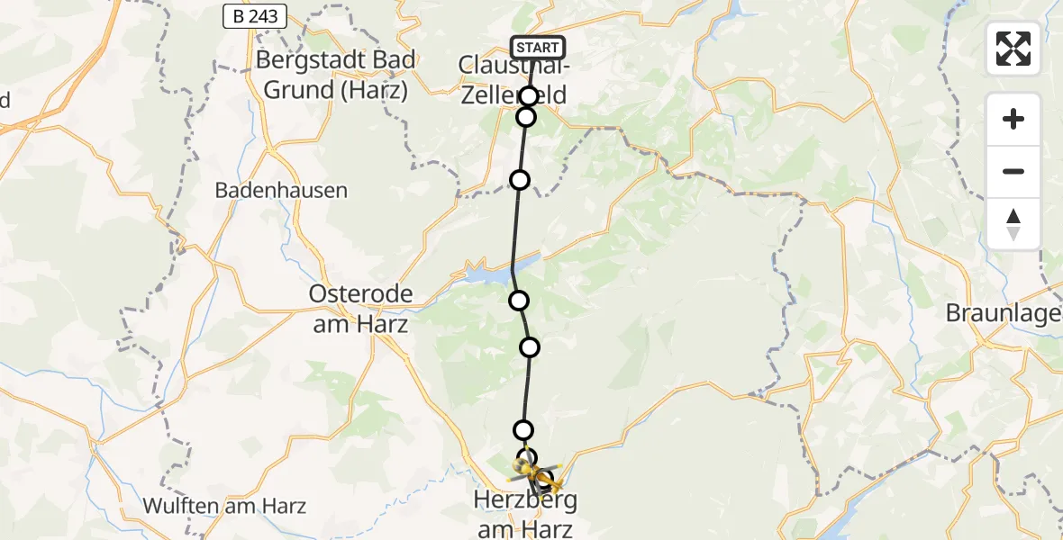 Routekaart van de vlucht: Rettungshubschrauber nach Harz (Landkreis Göttingen), Lonauer Hangweg
