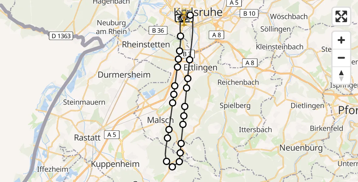 Flugroute Rettungshubschrauber Sankt Vincentius Hospital - Sankt Vincentius Hospital, 19 März 2026, 11:55