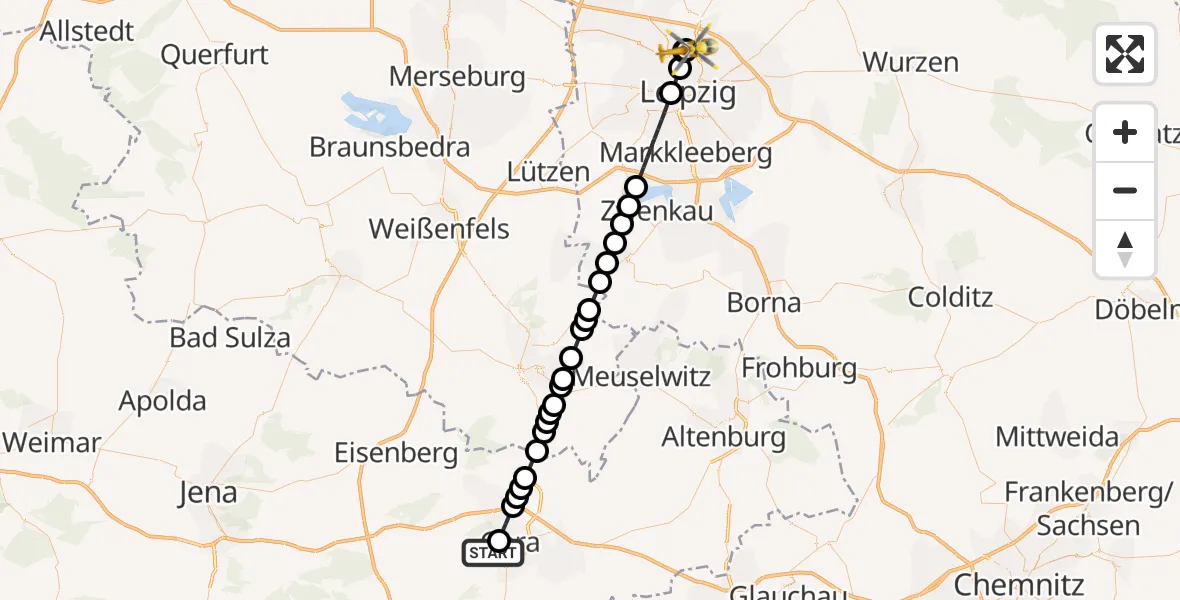 Routekaart van de vlucht: Ambulanzhubschrauber nach Sankt Georg Hospital Leipzig Reserve