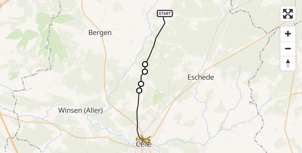 Flugroute Rettungshubschrauber Hermannsburg - Celle, 19 März 2026, 12:03