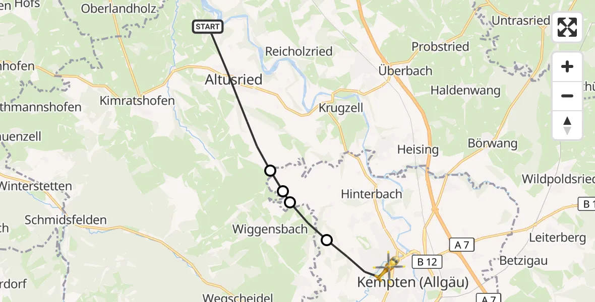 Flugroute Rettungshubschrauber Altusried - Kempten (Allgäu), 19 März 2026, 12:16