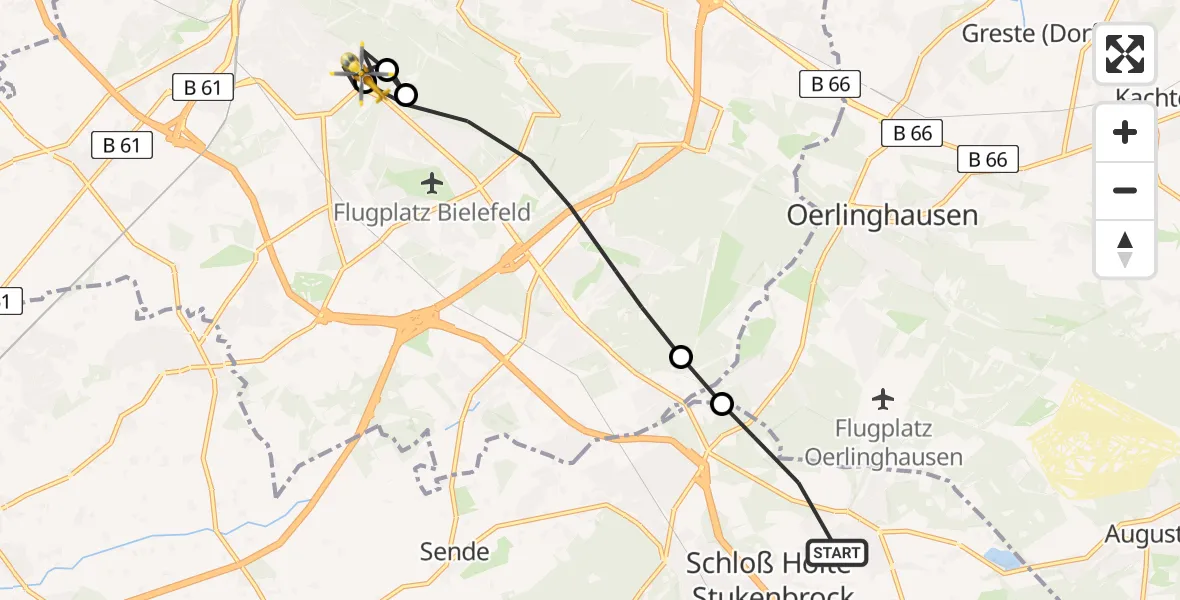 Flugroute Rettungshubschrauber Schloß Holte-Stukenbrock - Luftrettungszentrum Bielefeld, 19 März 2026, 12:21