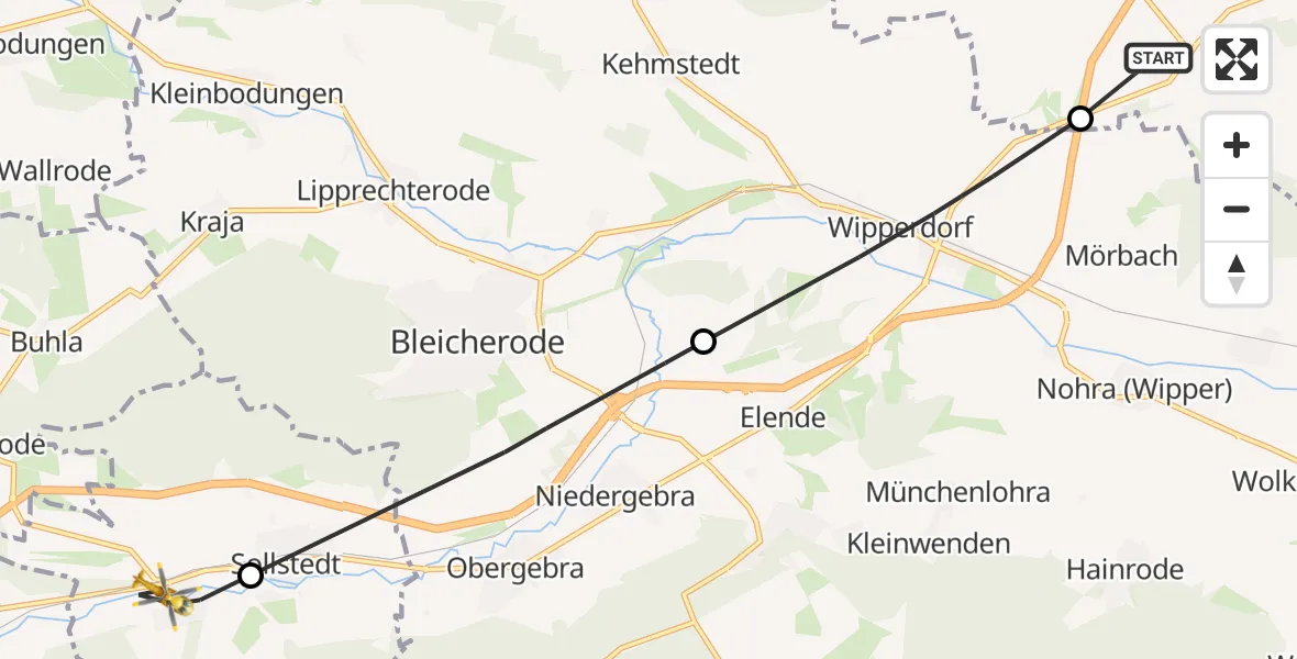 Flugroute Rettungshubschrauber Werther - Wülfingerode, 19 März 2026, 12:25