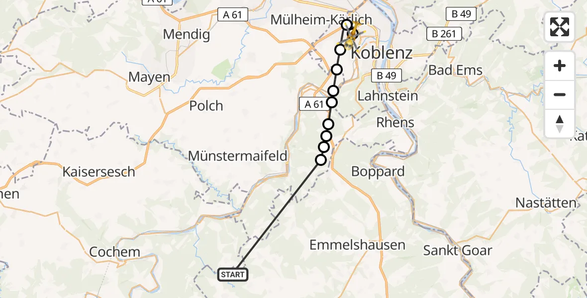 Flugroute Ambulanzhubschrauber Lahr - Koblenz, 19 März 2026, 12:29