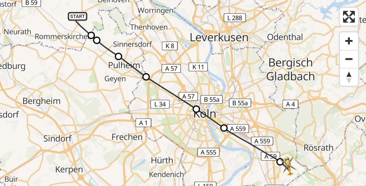 Routekaart van de vlucht: Rettungshubschrauber nach Cologne Bonn Airport