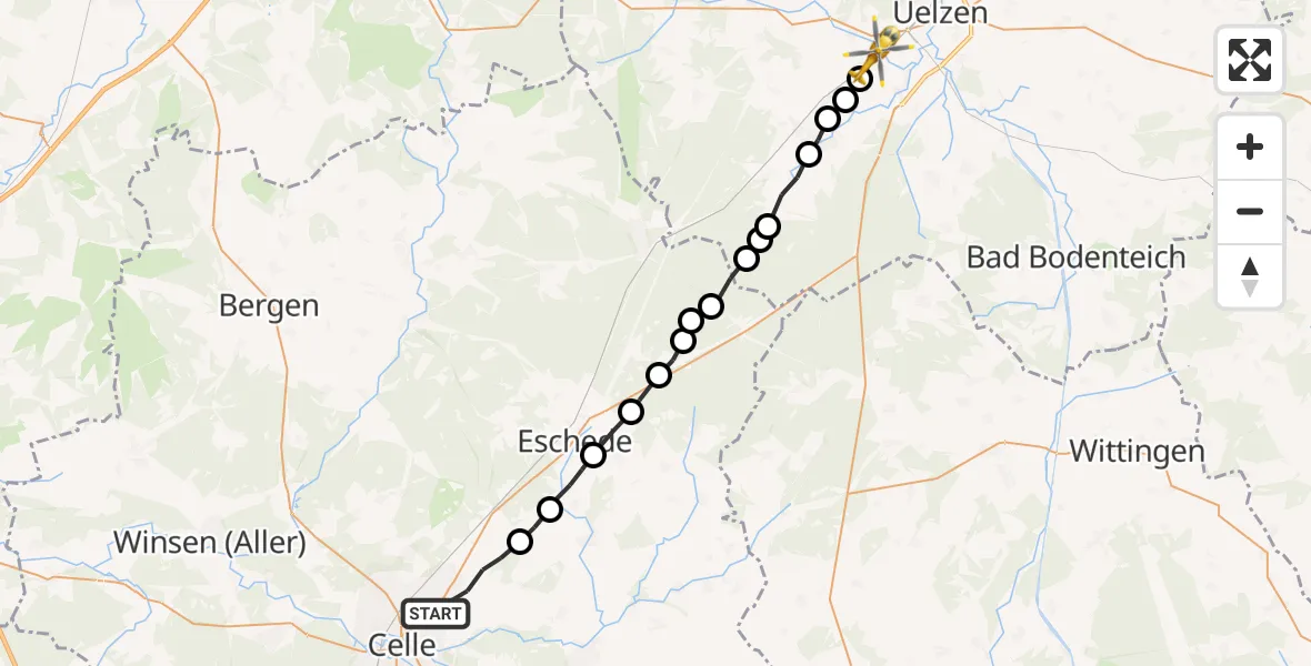 Flugroute Rettungshubschrauber Celle - Uelzen, 19 März 2026, 12:36