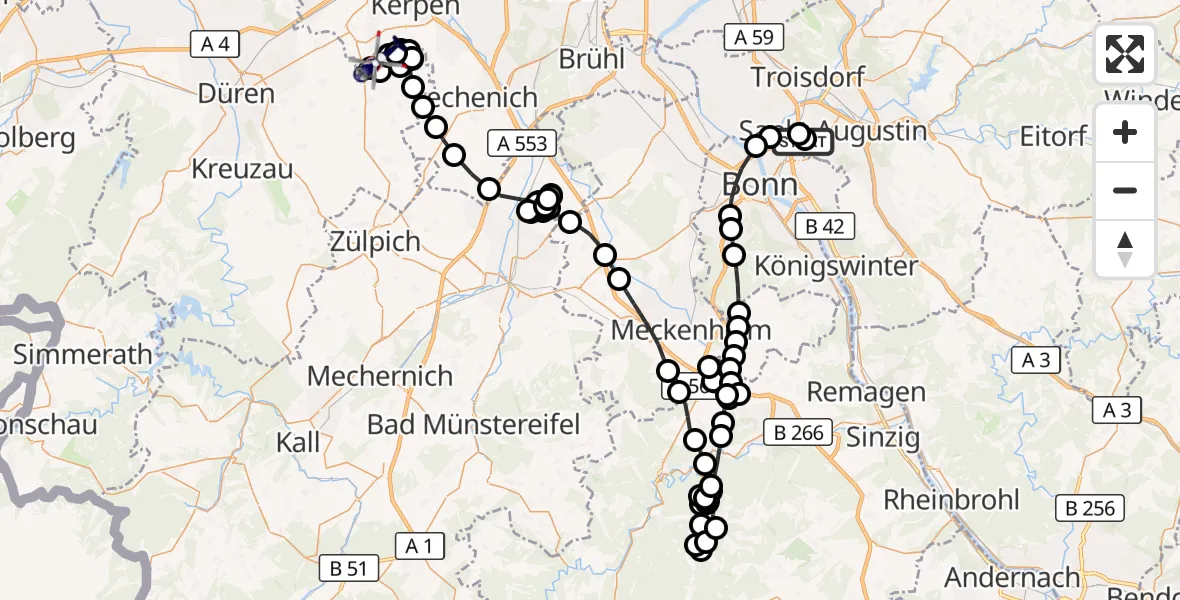 Flugroute Polizeihubschrauber Sankt Augustin - Nörvenich Air Base, 19 März 2026, 12:41