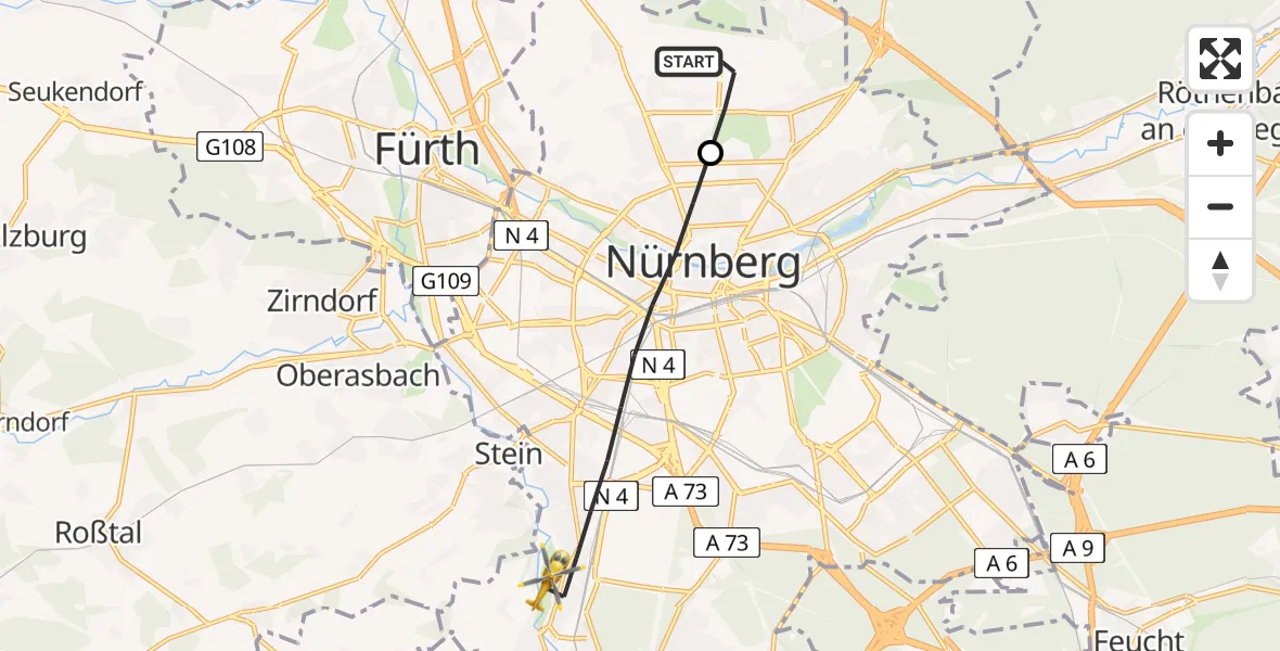 Flugroute Rettungshubschrauber Nuremberg Airport - Nürnberg, 19 März 2026, 12:46